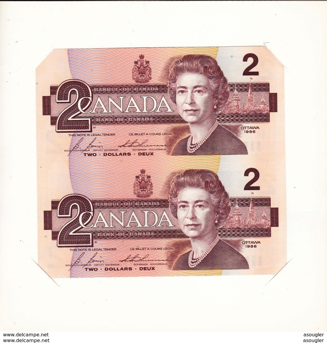 CANADA 2 X 2 DOLLARS 1986 PAIR OF UNCUT OFFICIAL FOLDER P-94c "free Shipping Via Registered Air Mail" - Kanada