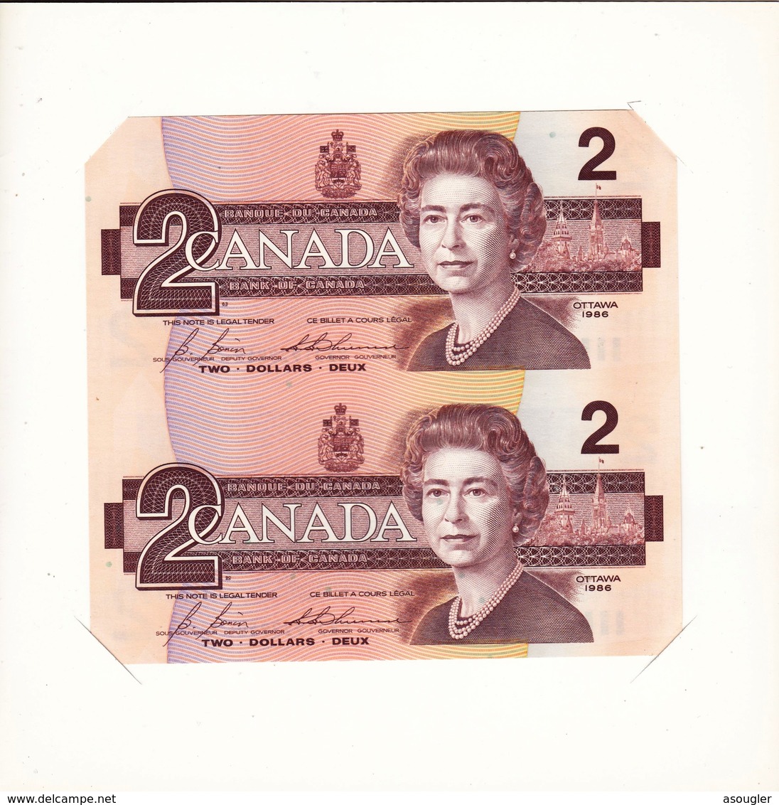 CANADA 2 X 2 DOLLARS 1986 PAIR OF UNCUT OFFICIAL FOLDER P-94c "free Shipping Via Registered Air Mail" - Canada