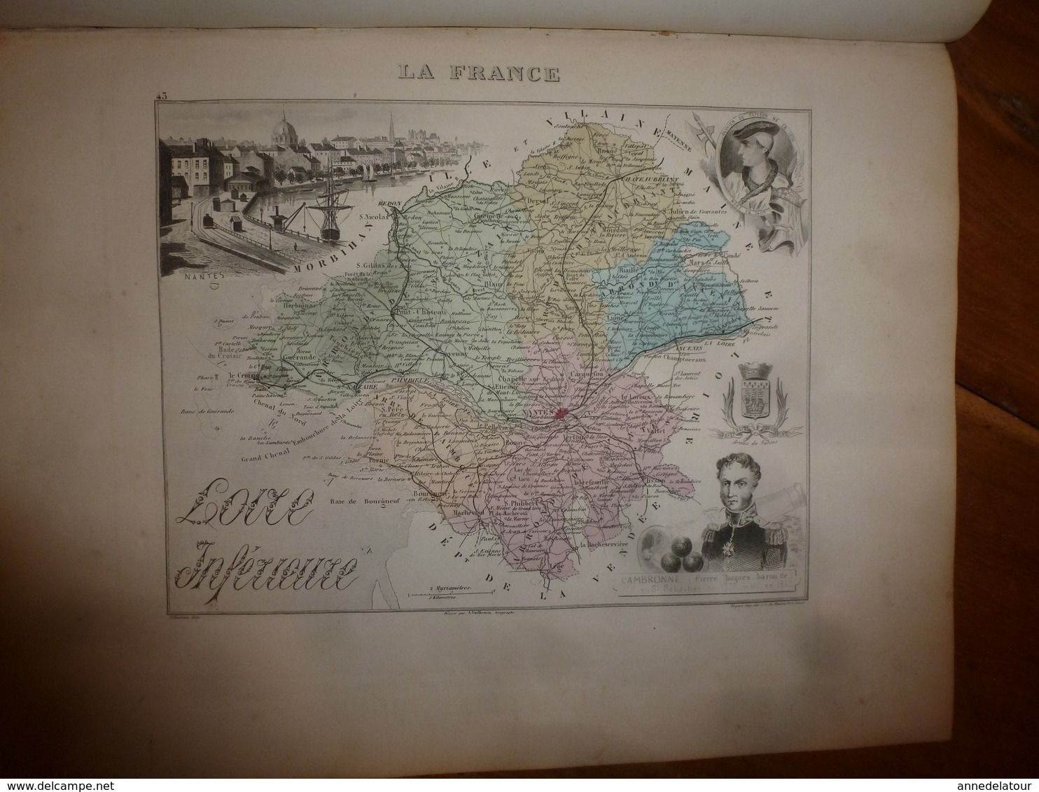 1880 Carte Géographique Et Descriptive De La LOIRE INFERIEURE (Nantes): Gravures Taille Douce - Migeon,géographe-éditeur - Mapas Geográficas