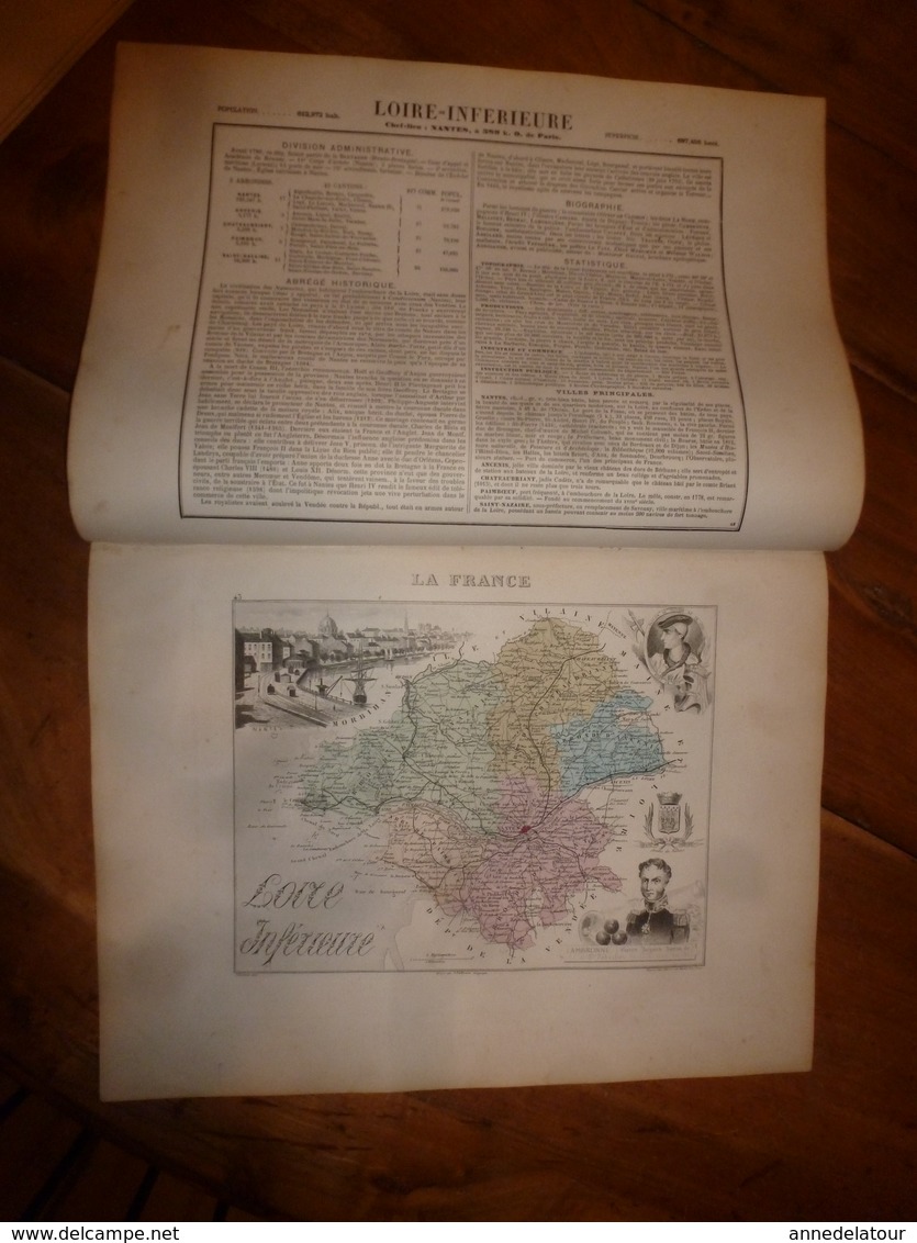 1880 Carte Géographique Et Descriptive De La LOIRE INFERIEURE (Nantes): Gravures Taille Douce - Migeon,géographe-éditeur - Mapas Geográficas