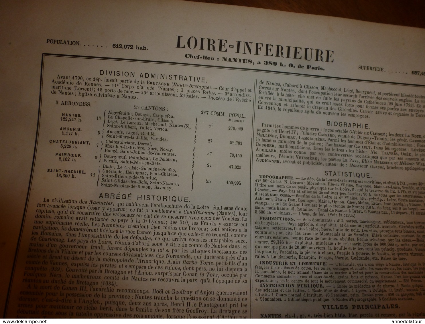 1880 Carte Géographique Et Descriptive De La LOIRE INFERIEURE (Nantes): Gravures Taille Douce - Migeon,géographe-éditeur - Geographical Maps