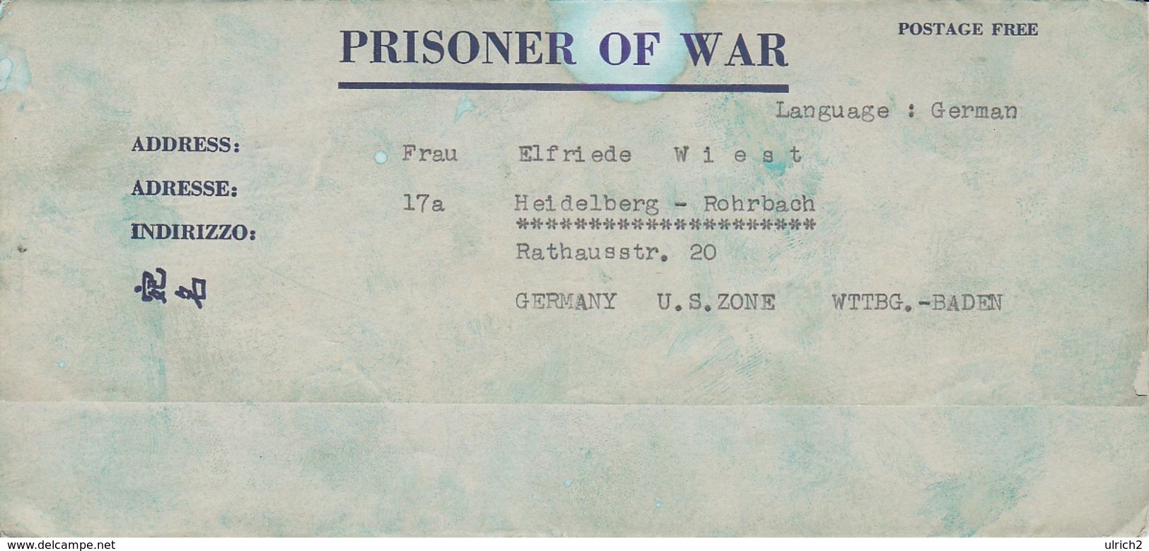 POW Letter 85 50. Lab Serv. Co. 5th Lab. Supv. Area APO 21 PWE 445 To Heidelberg - 1946 (38928) - Covers & Documents