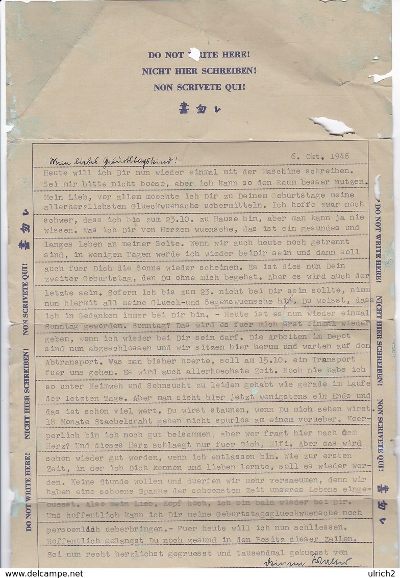 POW Letter 8550. Lab Serv. Co. 165th Lab. Supv. Center APO 21 PWE 445 To Heidelberg - 1946 (38929) - Covers & Documents