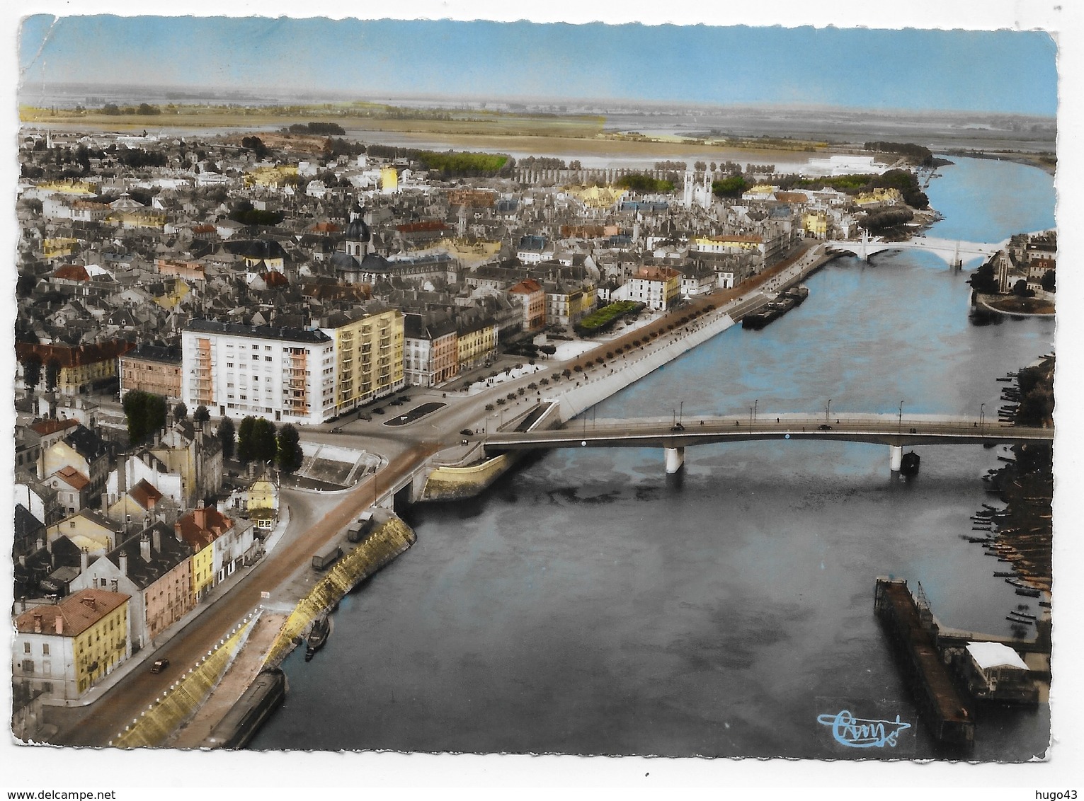 CHALON SUR SAONE EN 1960 - N° 186/52 - VUE PANORAMIQUE AERIENNE - LA SAONE ET LES PONTS - CPSM GF VOYAGEE - Chalon Sur Saone