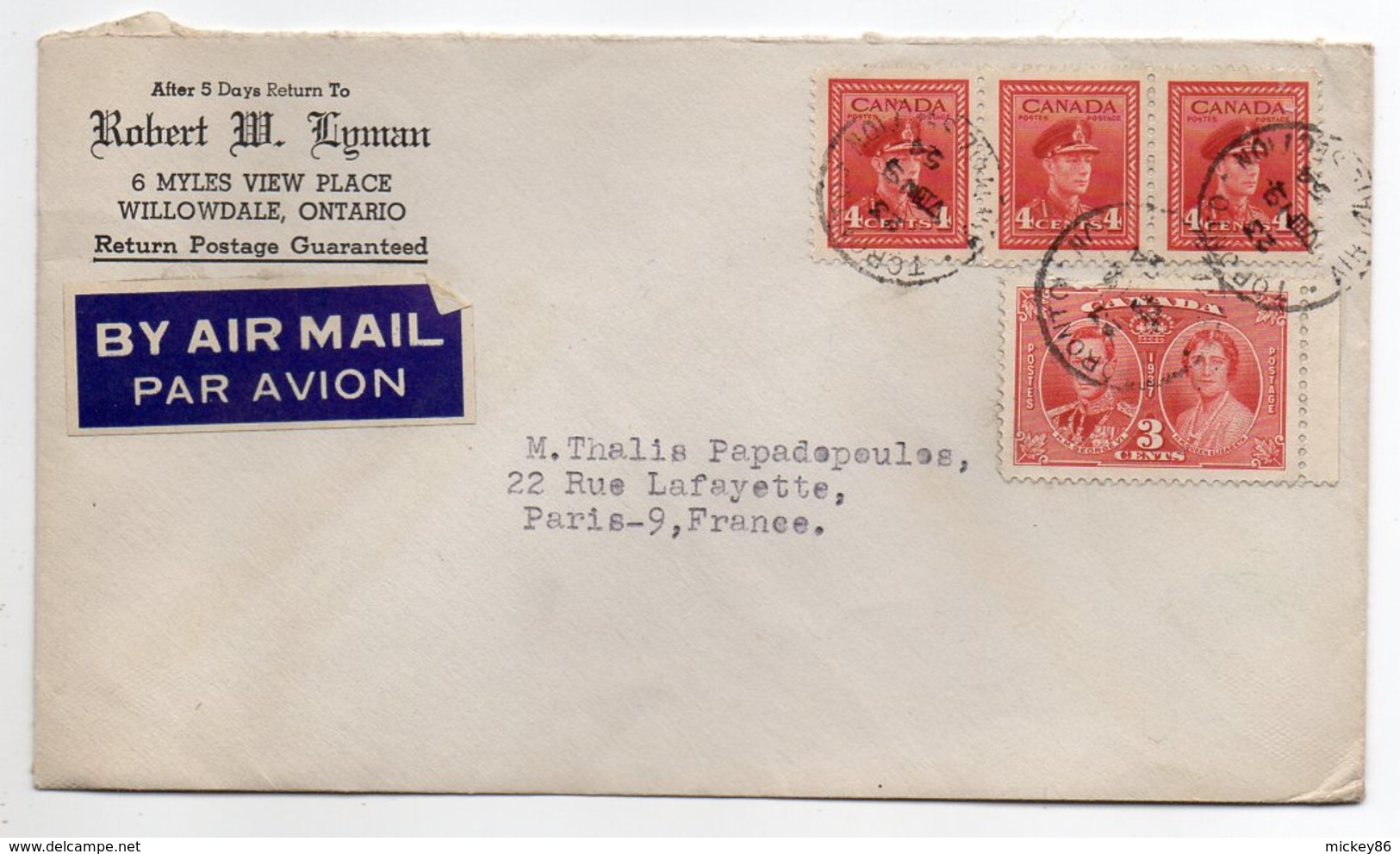 Canada-1954-Lot De 2 Lettres De TORONTO Pour PARIS (France)--timbres-cachets-- - Cartas & Documentos