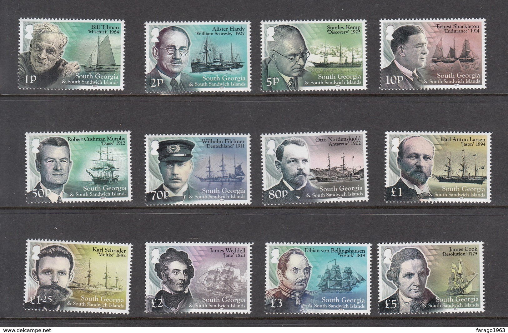 2015 South Georgia Explorers Cook Complete Set Of 12 MNH @ FACE - Südgeorgien