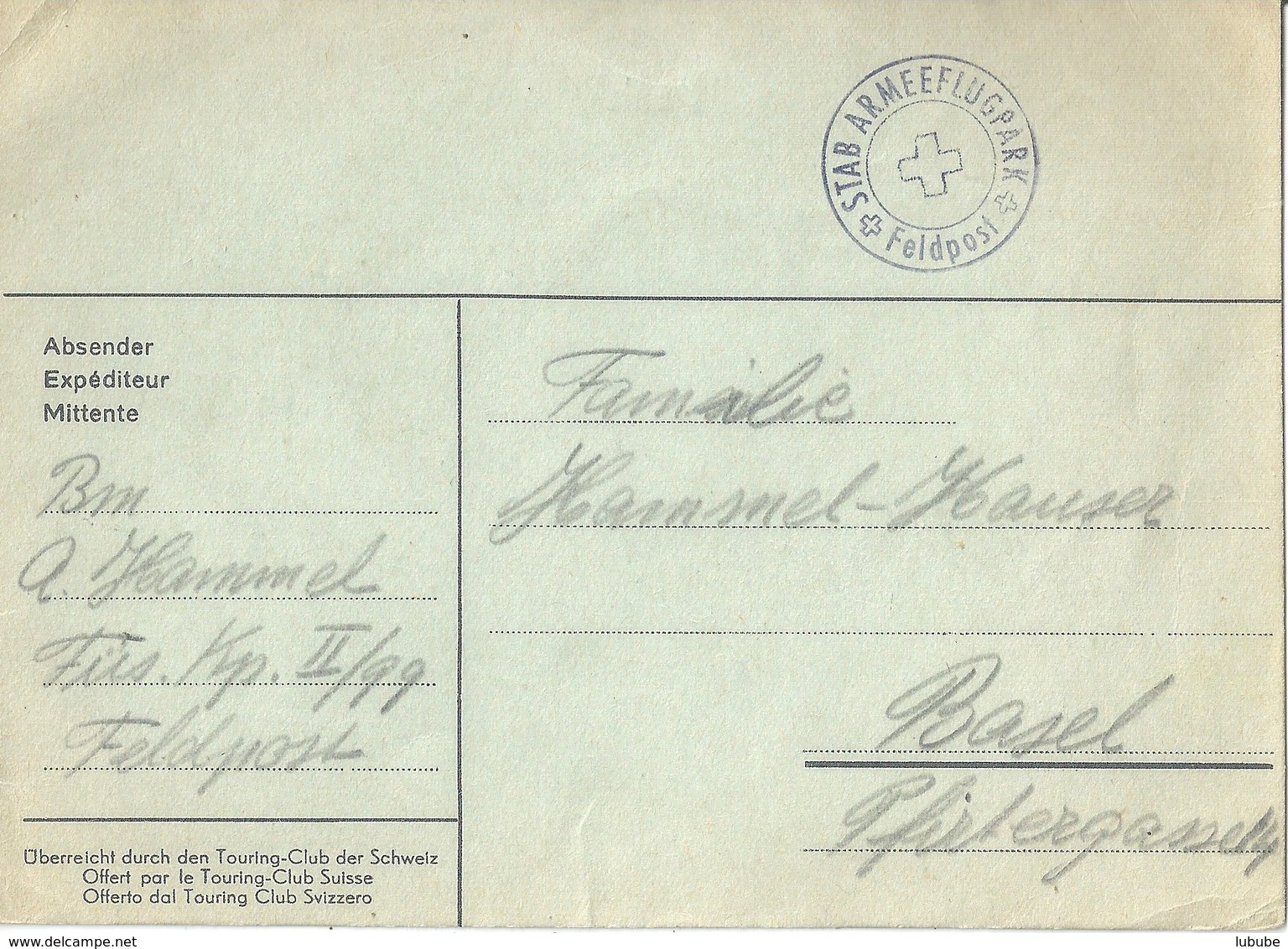 Feldpost Karte  "Stab Armeeflugpark"           Ca. 1940 - Postmarks