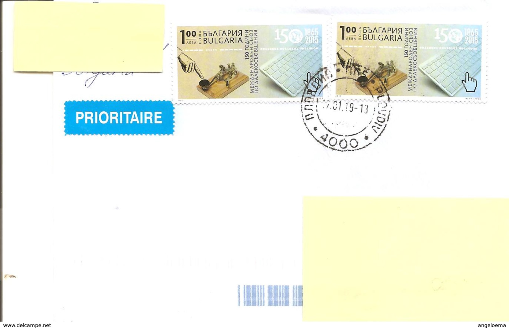 BULGARIA - 2019 Lettera Prioritaria Per L'estero Con Coppia Francobolli 2015 TELEGRAFO - Storia Postale