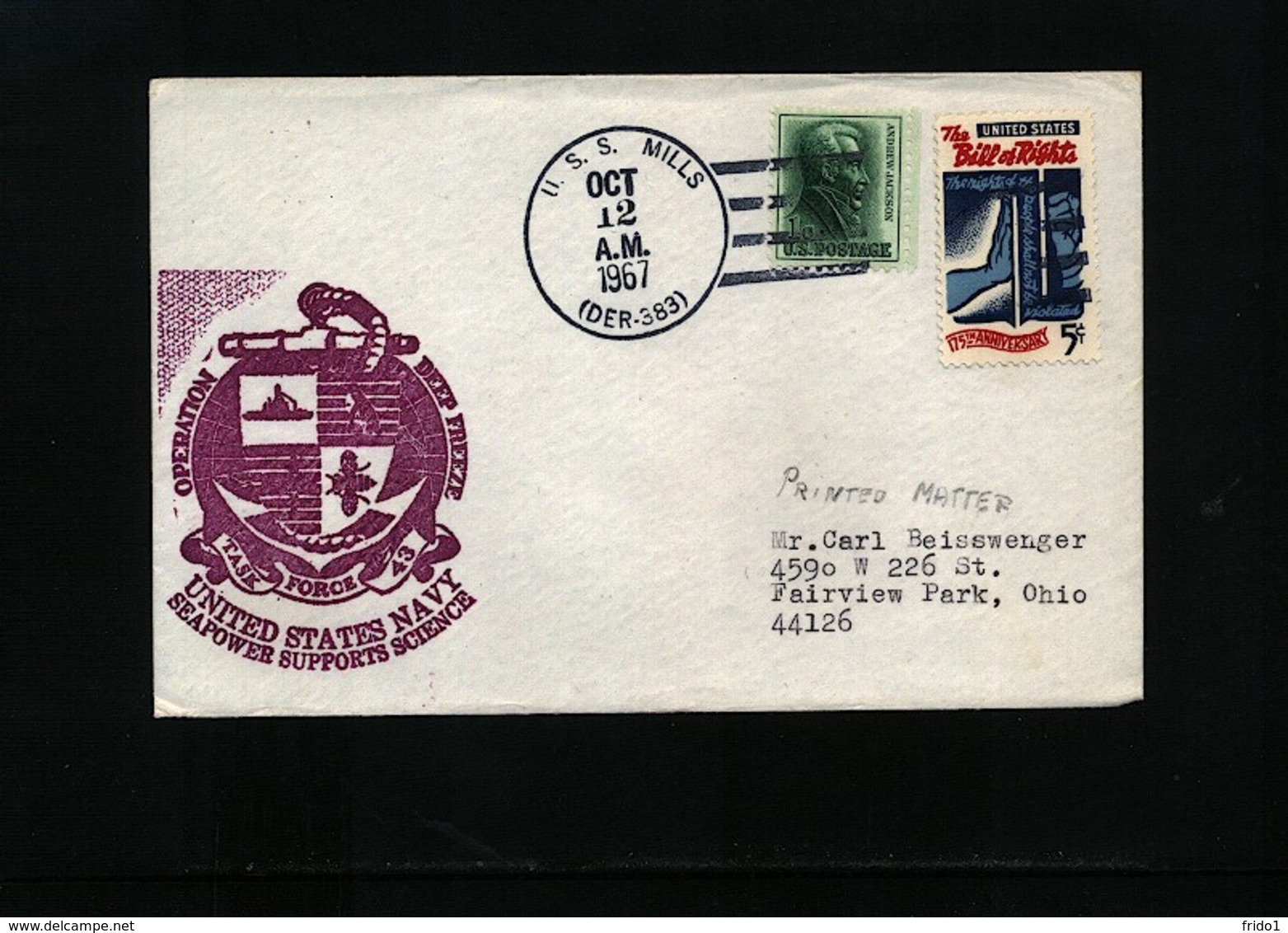 USA 1967 Deep Freeze Operation USS Mills Interesting Polar Cover - Polareshiffe & Eisbrecher