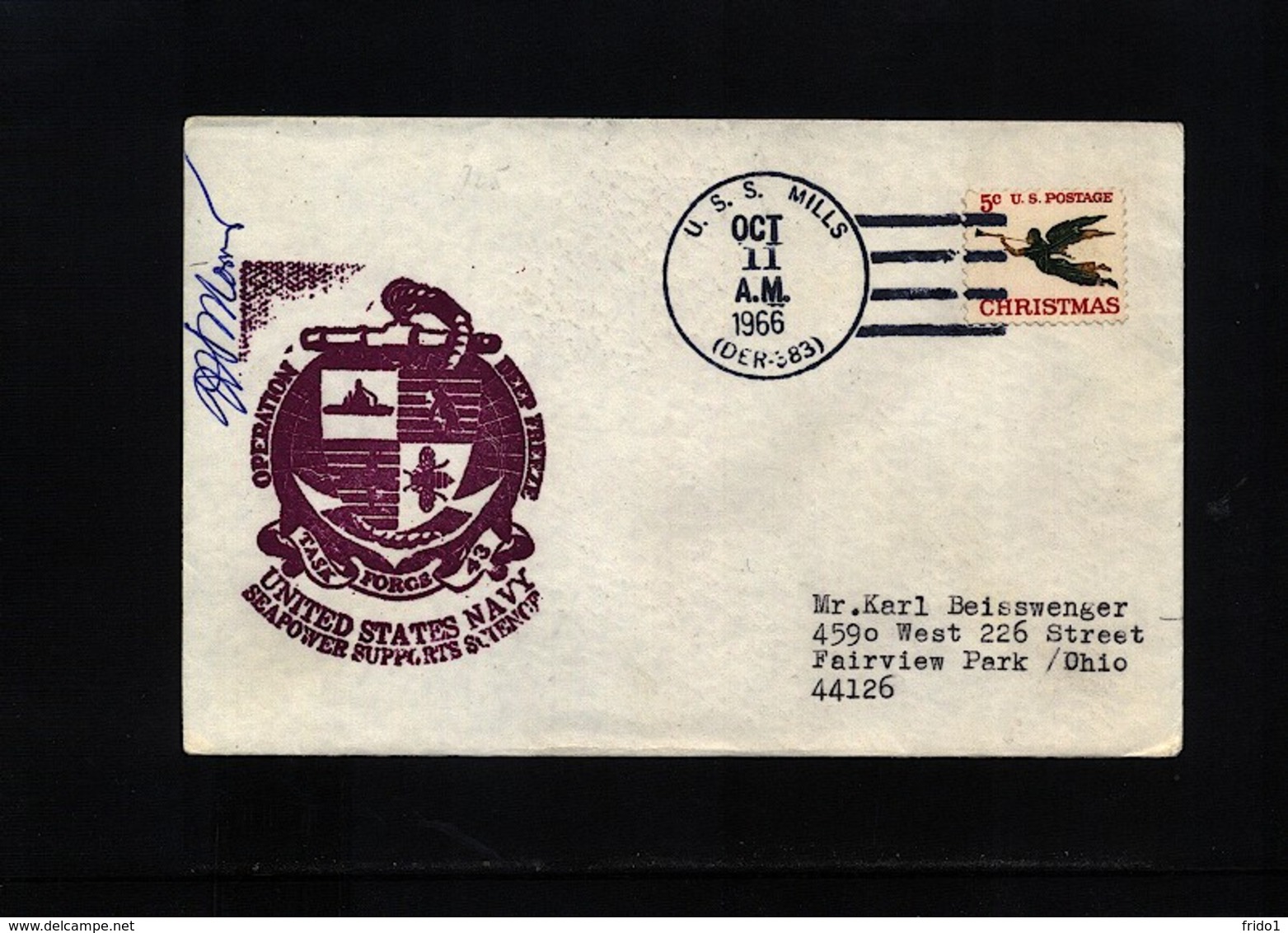 USA 1966 Deep Freeze Operation USS Mills Interesting Polar Cover - Polareshiffe & Eisbrecher