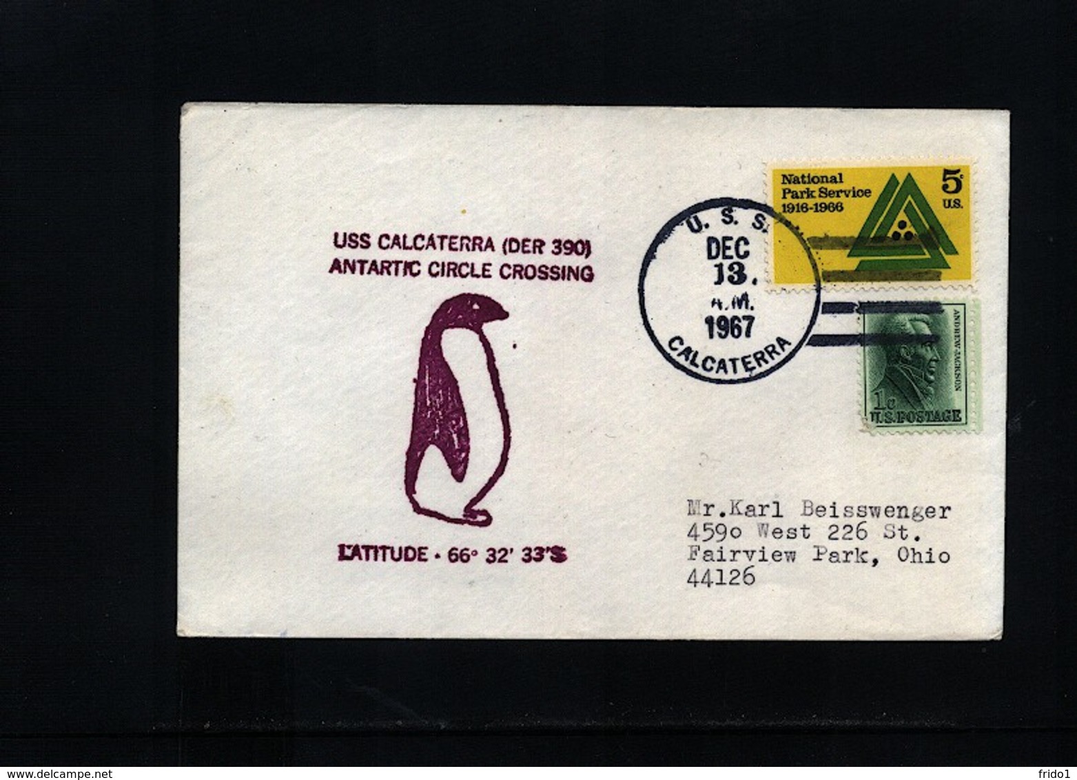 USA 1967 USS Calcaterra Antarctic Circle Crossing Interesting Polar Cover - Polareshiffe & Eisbrecher