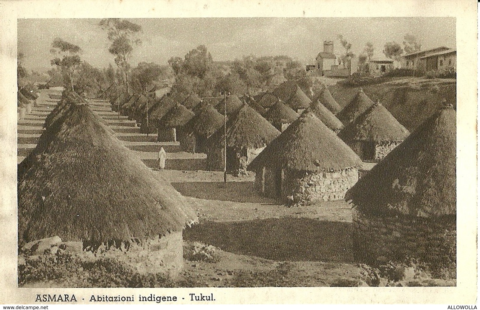 2228 " ASMARA - ABITAZIONI INDIGENE - TUKUL " CARTOLINA POSTALE ANIMATA ORIGINALE NON SPEDITA - Eritrea