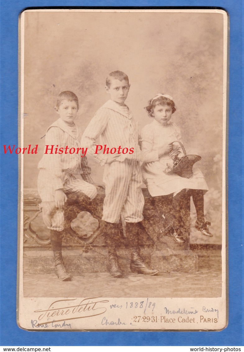 Photo Ancienne CDV Vers 1889 - Portrait D' Enfant Garçon & Fille René, Charles & Madeleine CAUDRY - Pierre Petit Paris - Anciennes (Av. 1900)