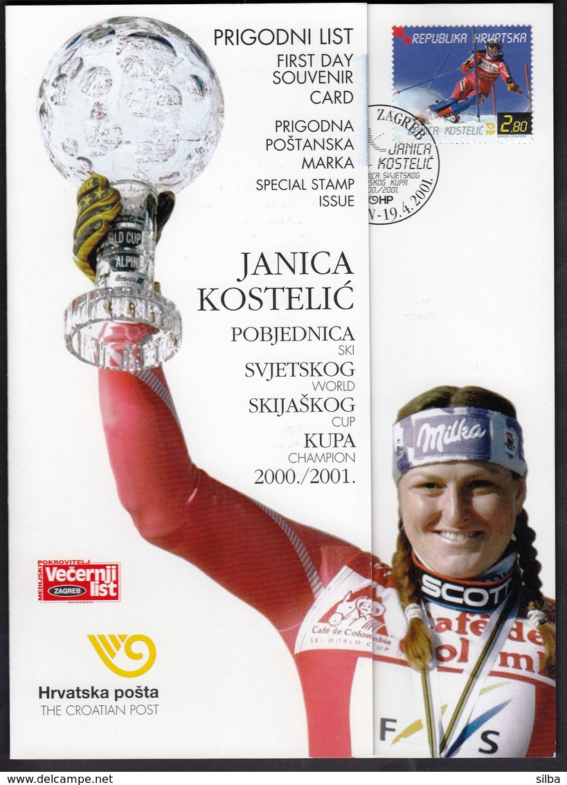 Croatia 2001 / Janica Kostelic Winner Of The Alpine Skiing World Cup 2000./2001. / Souvenir Card - Croatie