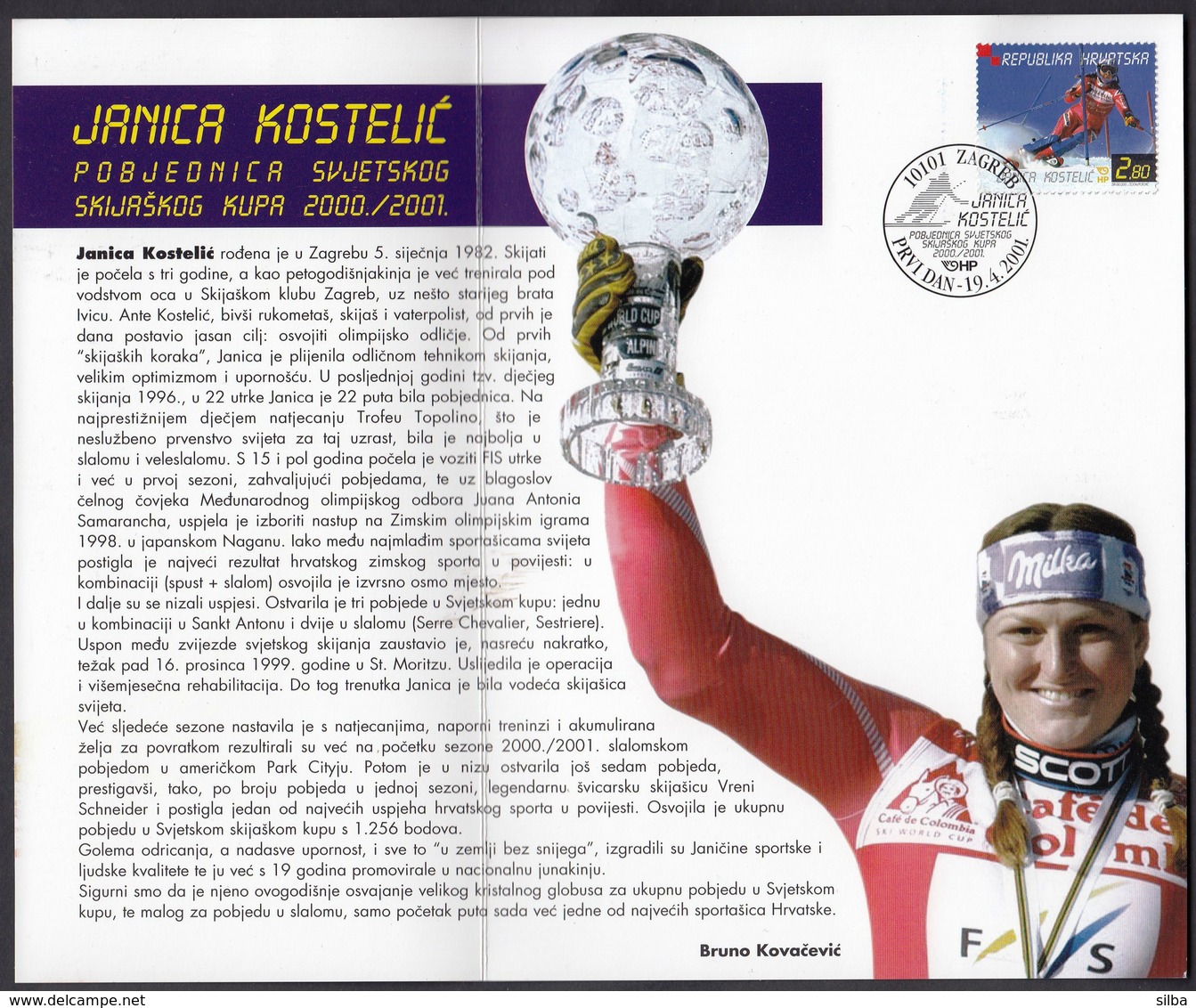 Croatia 2001 / Janica Kostelic Winner Of The Alpine Skiing World Cup 2000./2001. / Souvenir Card - Croatie