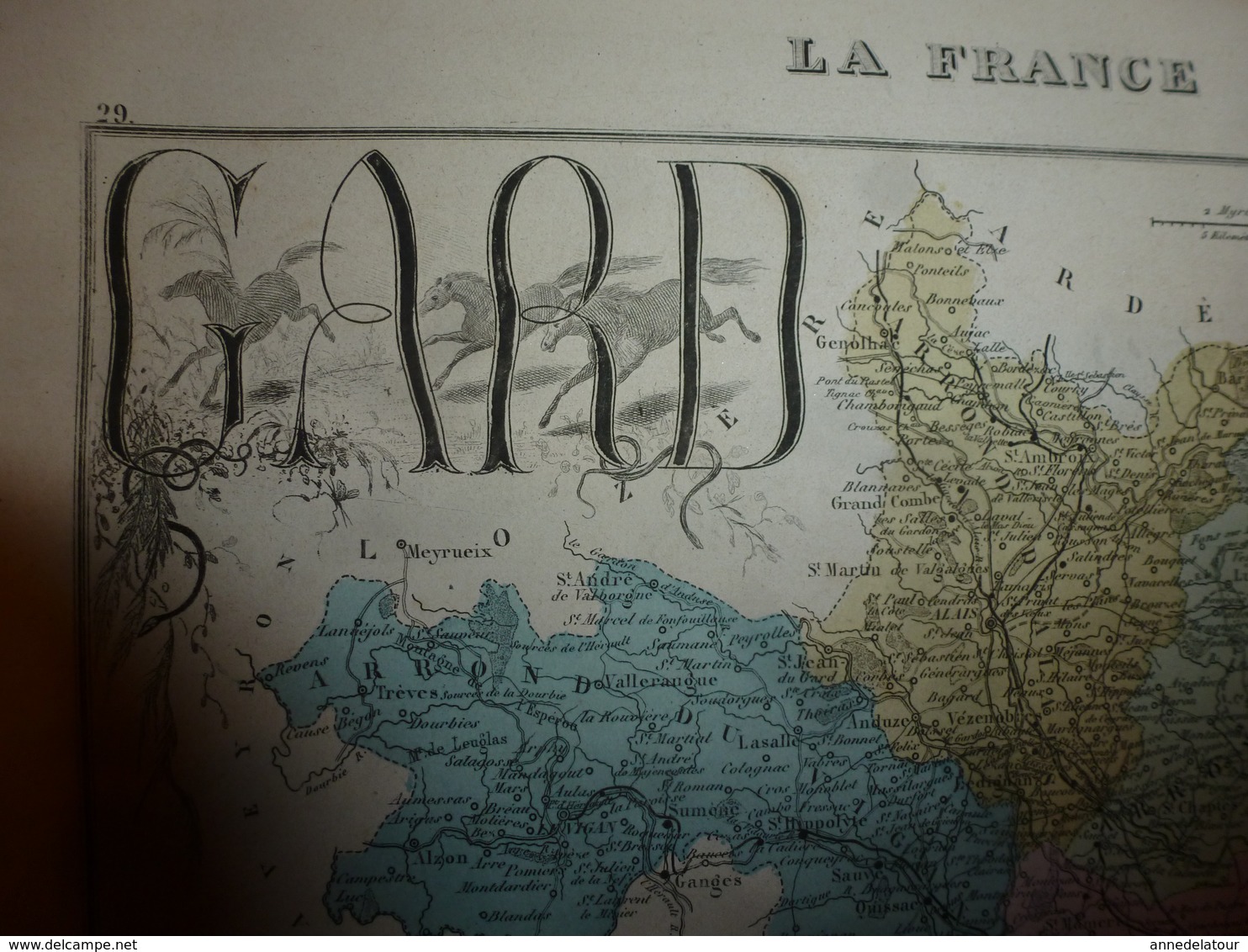 1880 GARD (Nimes,Alais,Uzès,Le Vigan,etc) Carte Géographique & Descriptive:gravure Taille Douce -Migeon,géographe-édit. - Mapas Geográficas