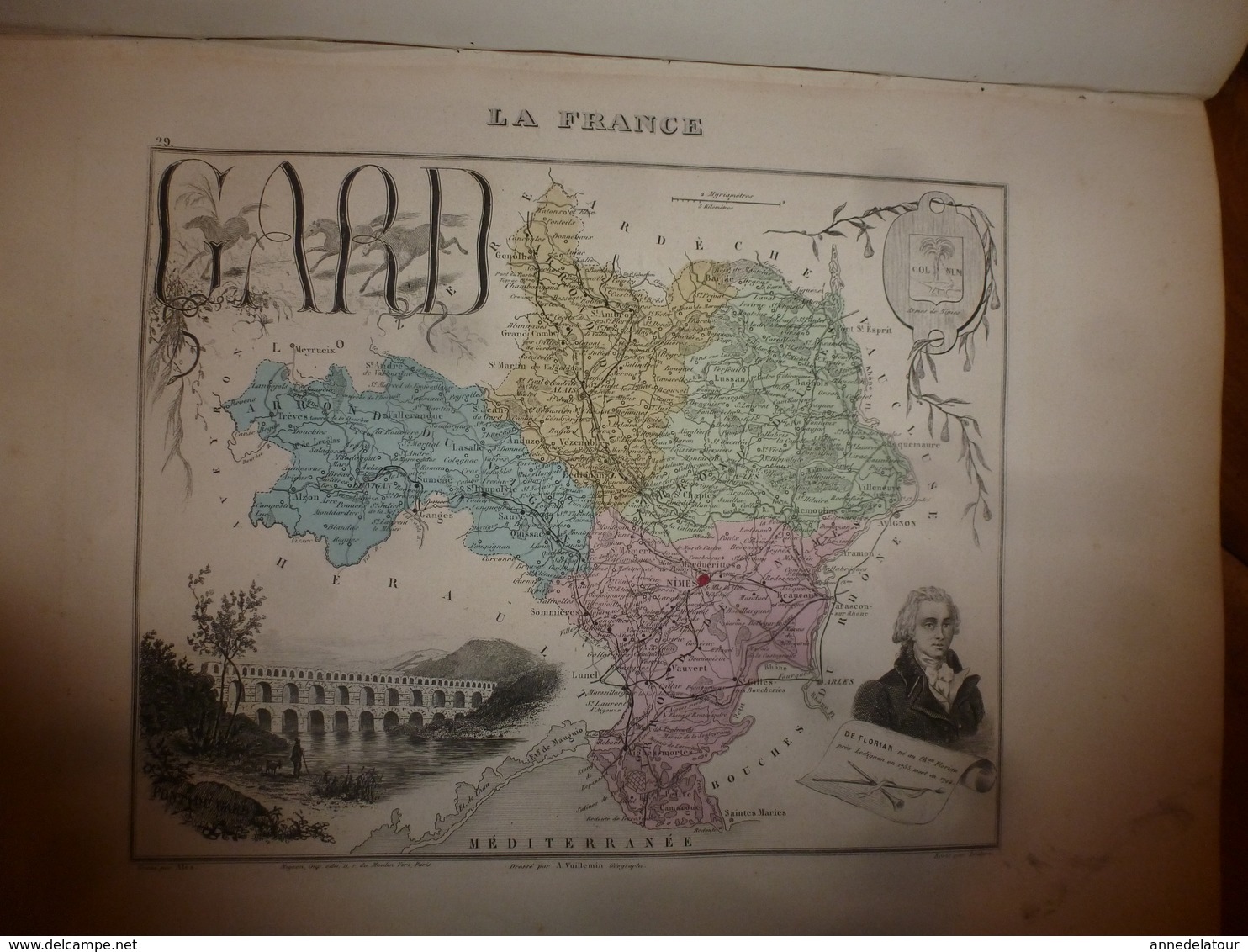 1880 GARD (Nimes,Alais,Uzès,Le Vigan,etc) Carte Géographique & Descriptive:gravure Taille Douce -Migeon,géographe-édit. - Mapas Geográficas