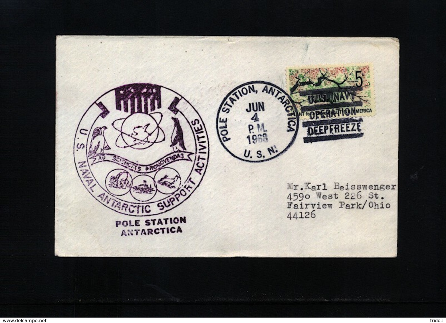 USA 1968 Pole Station Antarctica Interesting Polar Cover - Forschungsstationen