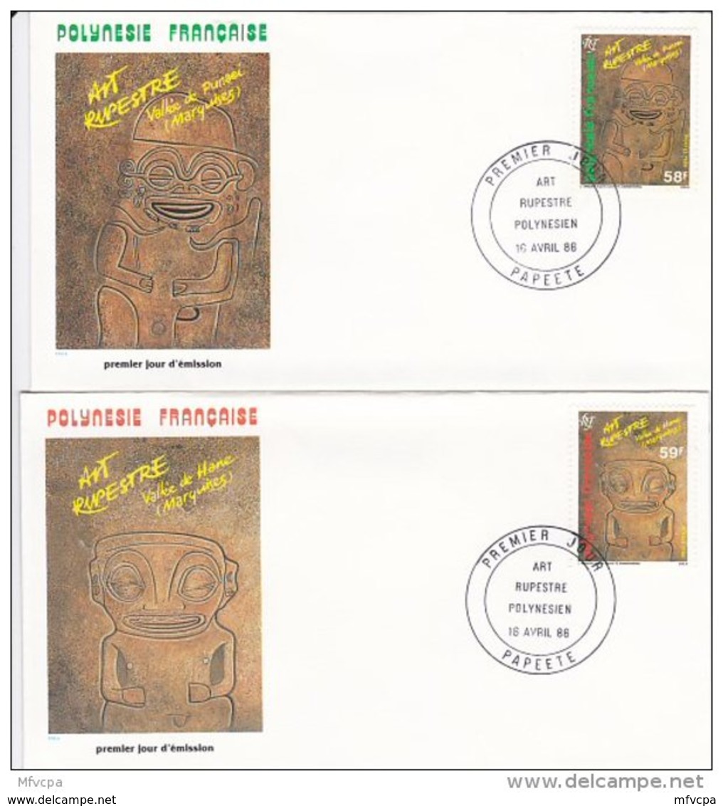 L4O188 POLYNESIE FRANCAISE 1986 FDC Art Rupestre Polynésien 58, 59f Papeete 16 04 1986 / 2 Envel.  Illus. - FDC