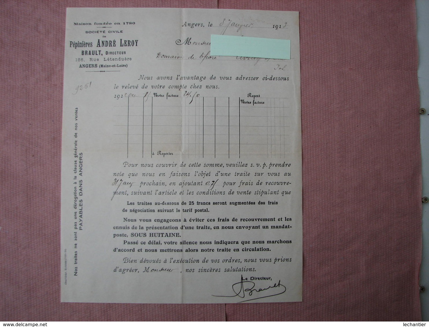 Angers Trés Belle Entéte De Lettre ANDRE LEROY 1912 Avec Enveloppe D'envoi Timbrée + Bon De Commande TBE - Other & Unclassified