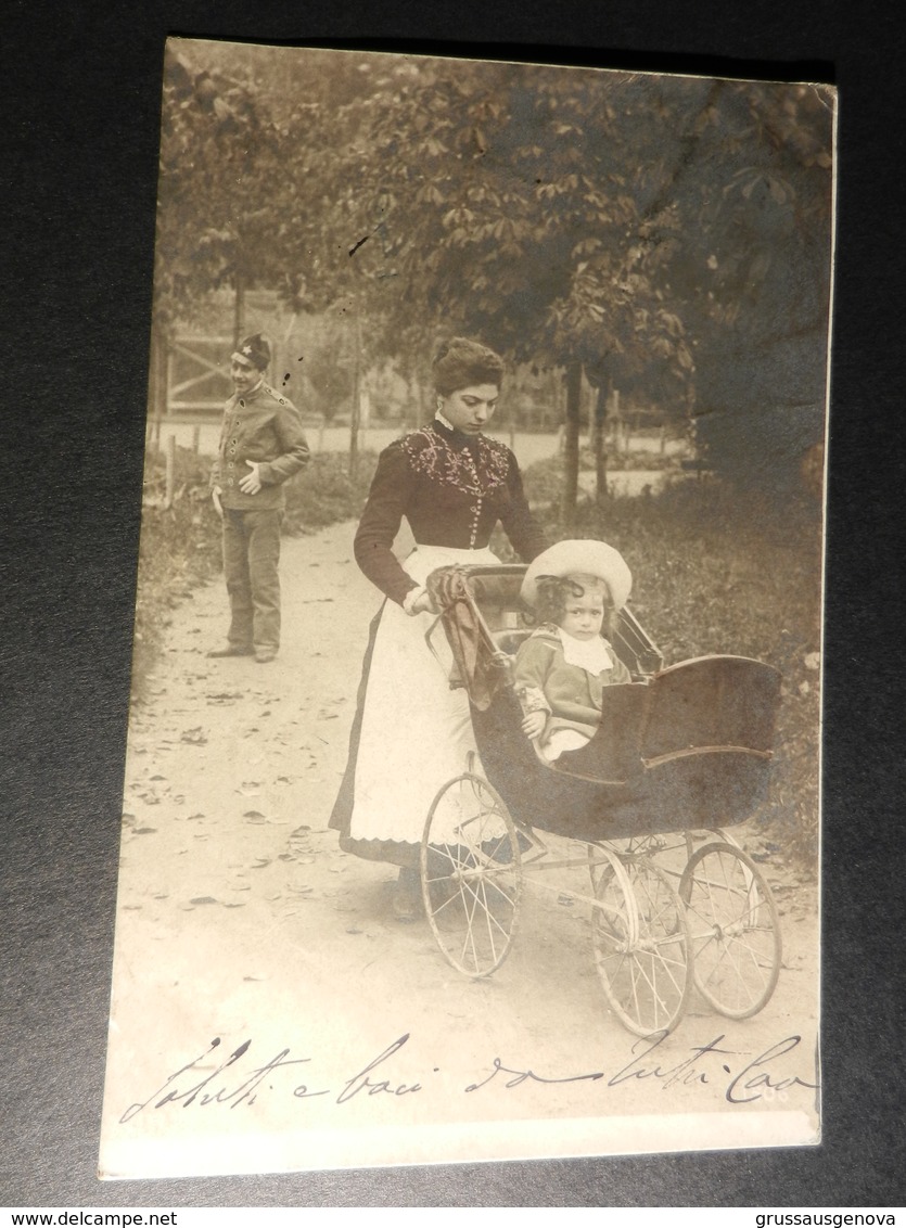 19863) BALIA O MAMMA CON ANTICA CARROZZINA PER BAMBINI VIAGGIATA 1903 BELLISSIMA - Fotografia