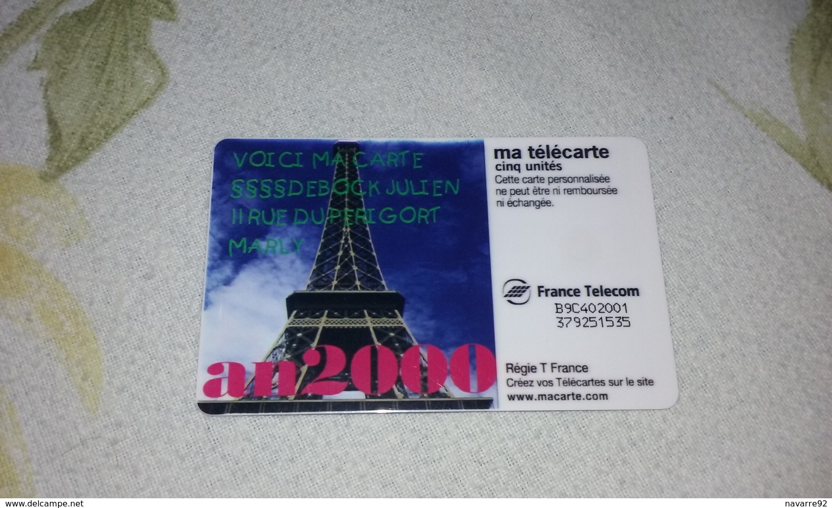 TELECARTE "MA TELECARTE" SAINT VALENTIN TOUR EIFFEL 5 UNITES RARE !!! - 5 Unités