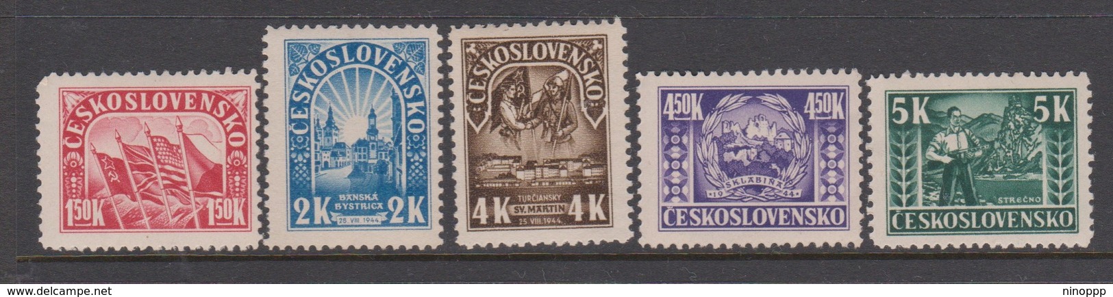 Czechoslovakia Scott 288-292 1945 National Uprising Against Germany, Mint Never Hinged - Unused Stamps