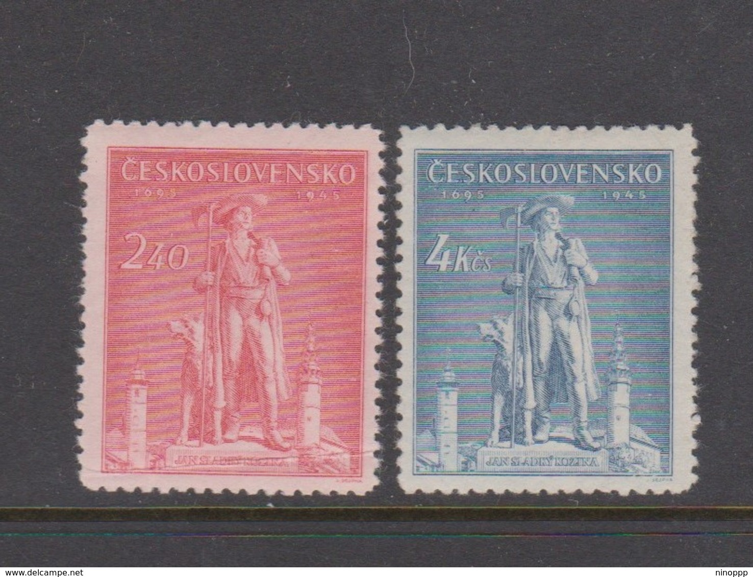 Czechoslovakia Scott 305-306 1945 250th Death Anniversary Of Jan Sladky, Mint Hinged - Unused Stamps
