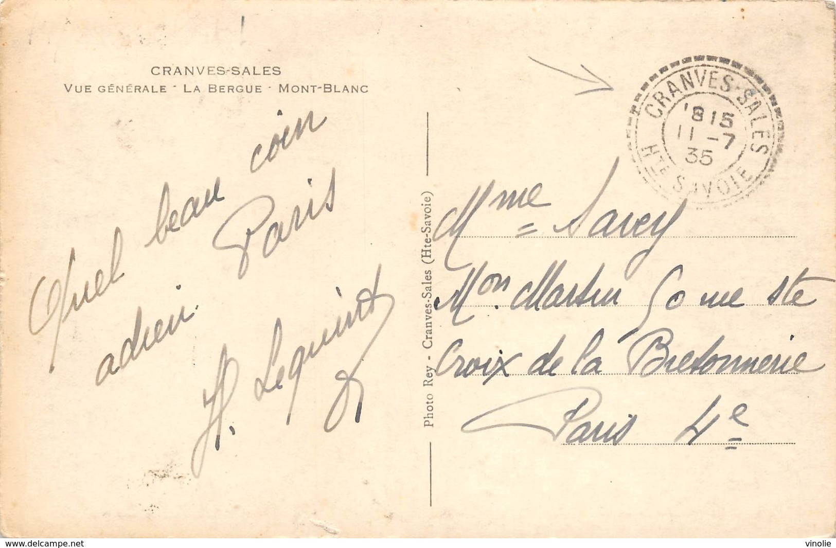 A-19-1580 : CACHET PERLE. CRANVES-SALES. HAUTE-SAVOIE. 11 JUILLET 1935. - Cachets Manuels