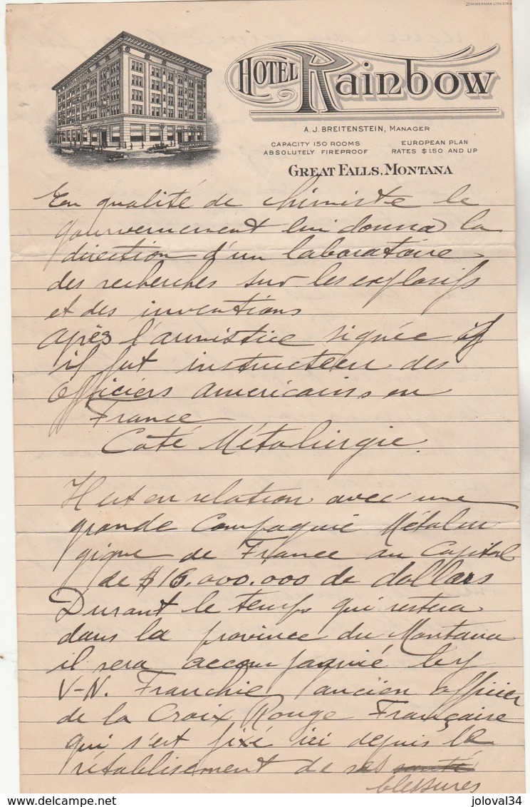 Etats Unis 1/2   Lettre Illustrée BREITENSTEIN Hôtel Rainbow Great Falls MONTANA - Stati Uniti