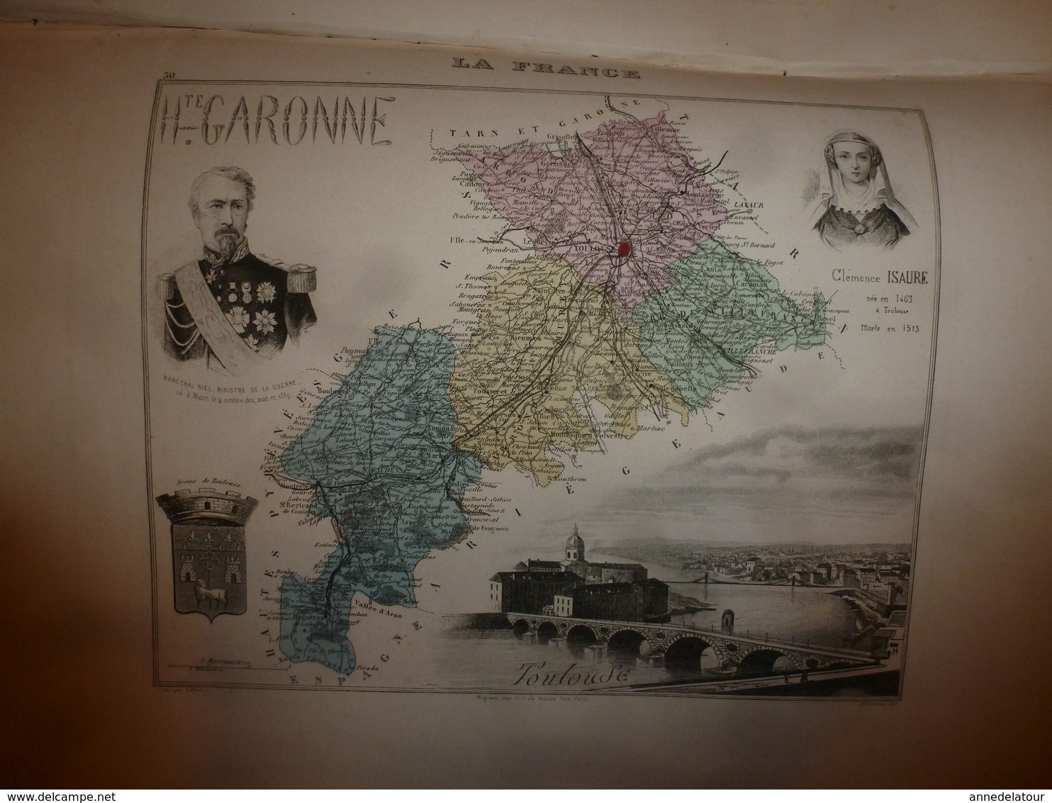 1880 HAUTE GARONNE (Toulouse,Muret,St-Gaudens,etc) Carte Géographique-Descriptive:grav. Taille Douce-Migeon,géographe. - Cartes Géographiques