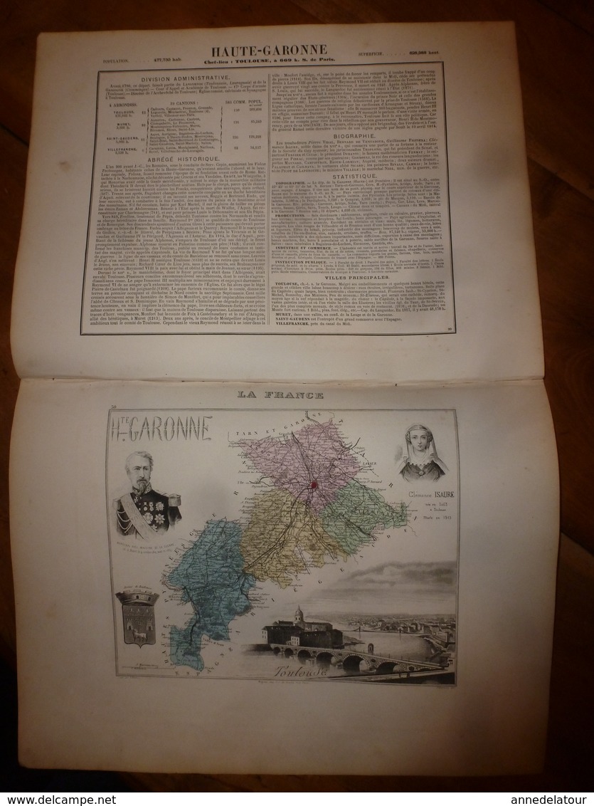 1880 HAUTE GARONNE (Toulouse,Muret,St-Gaudens,etc) Carte Géographique-Descriptive:grav. Taille Douce-Migeon,géographe. - Cartes Géographiques
