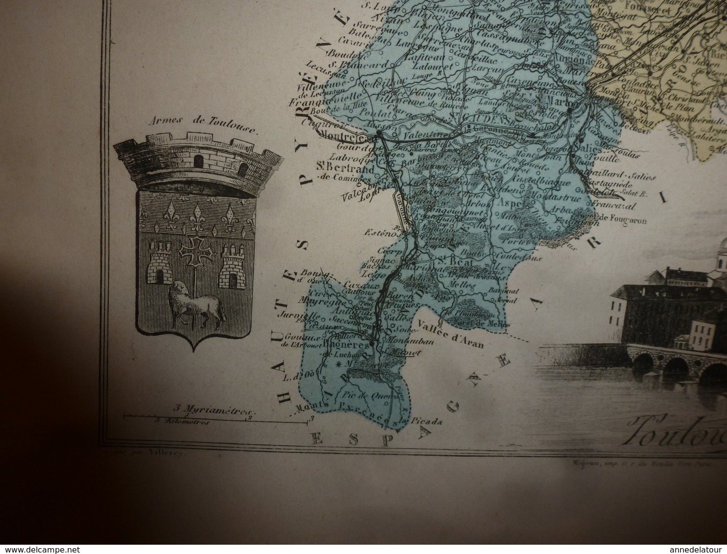 1880 HAUTE GARONNE (Toulouse,Muret,St-Gaudens,etc) Carte Géographique-Descriptive:grav. taille douce-Migeon,géographe.