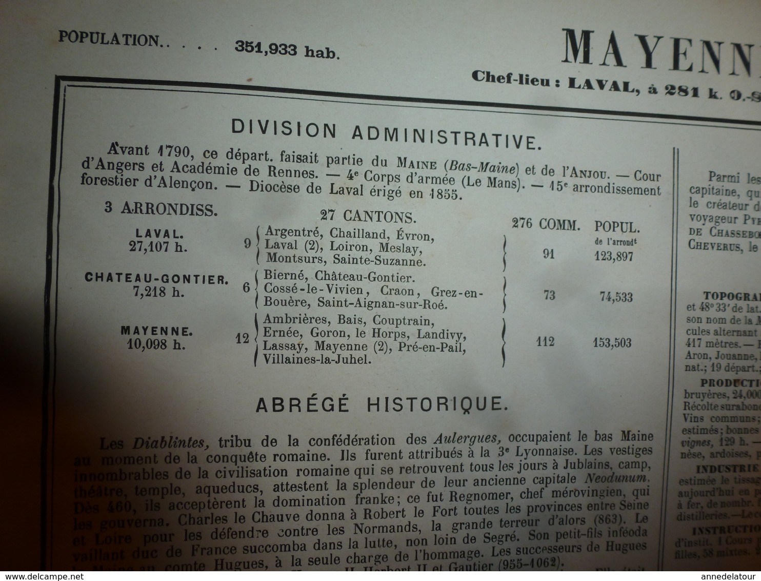 1880 MAYENNE (Laval,Evron,Loiron,Château-Gontier,etc)Carte Géographique-Descriptive:grav. Taille Douce-Migeon,géographe. - Cartes Géographiques