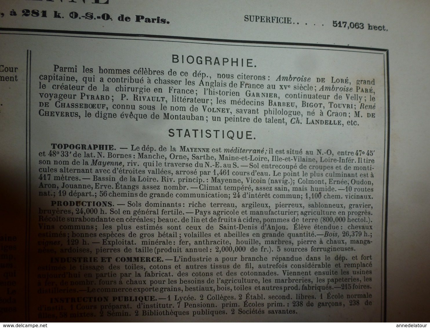 1880 MAYENNE (Laval,Evron,Loiron,Château-Gontier,etc)Carte Géographique-Descriptive:grav. taille douce-Migeon,géographe.