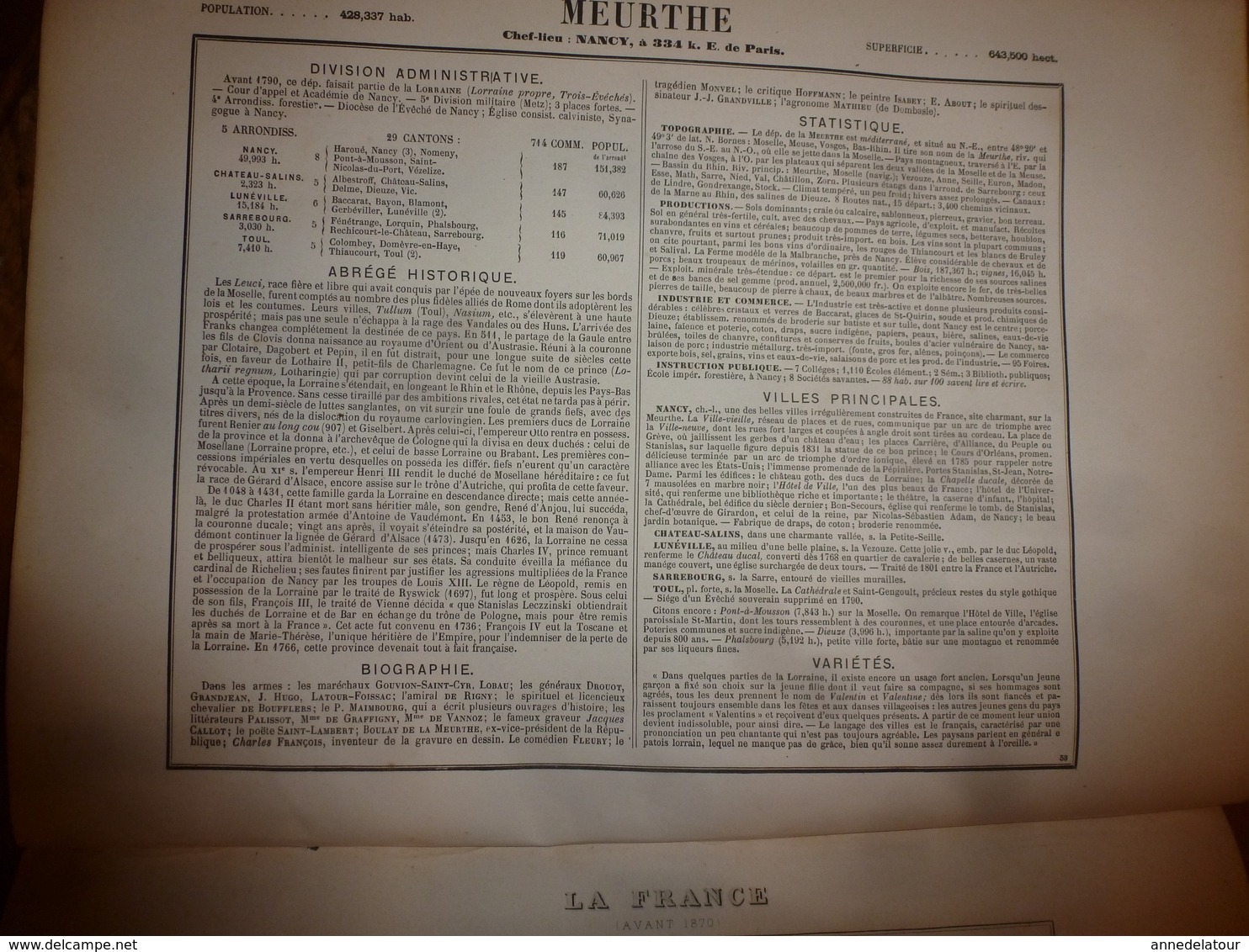 1880 MEURTHE (Nancy,Château-Salins,Sarrebourg,etc) Carte Géographique-Descriptive:grav. taille douce-Migeon,géographe.