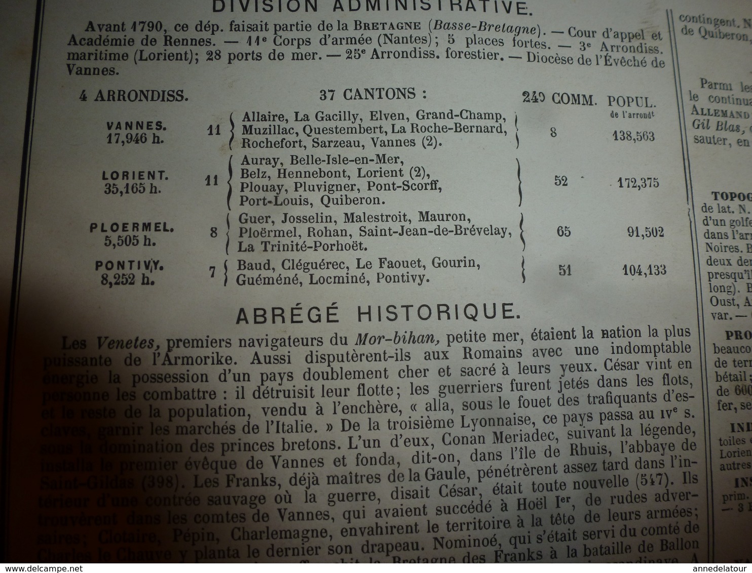 1880 MORBIHAN (Vannes,Lorient,Ploermel,Pontivy,etc) Carte Géographique-Descriptive:grav.taille douce-Migeon,géographe.