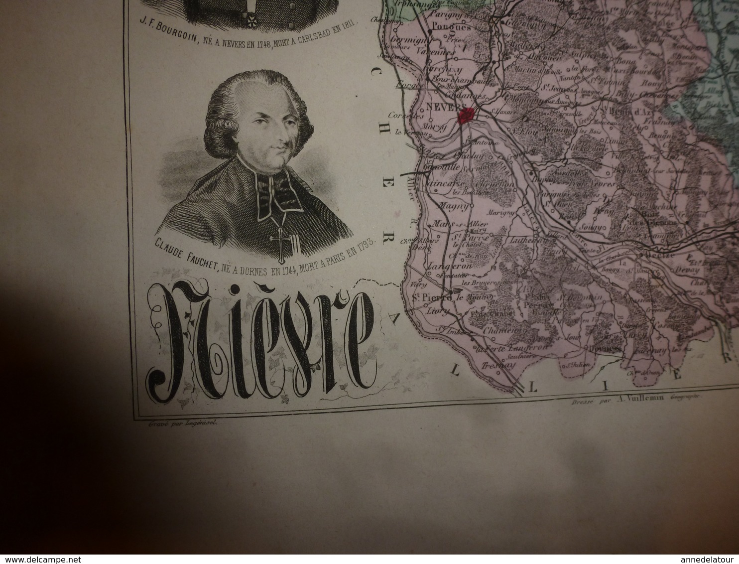 1880 NIEVRE (Nevers,Château-Chinon,Clamecy,Cosne,etc) Carte Géographique-Descriptive:grav.taille Douce-Migeon,géographe - Mapas Geográficas