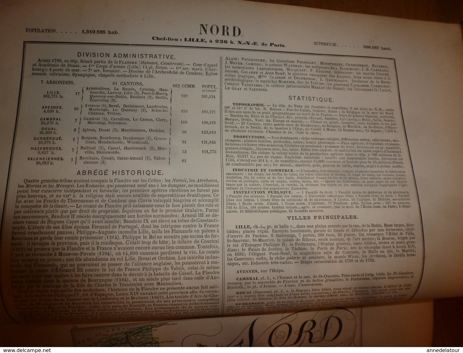 1880 NORD (Lille,Avesnes,Cambrai,Douai,Dunkerque,etc) Carte Géographique-Descriptive:grav.taille Douce-Migeon,géographe - Cartes Géographiques