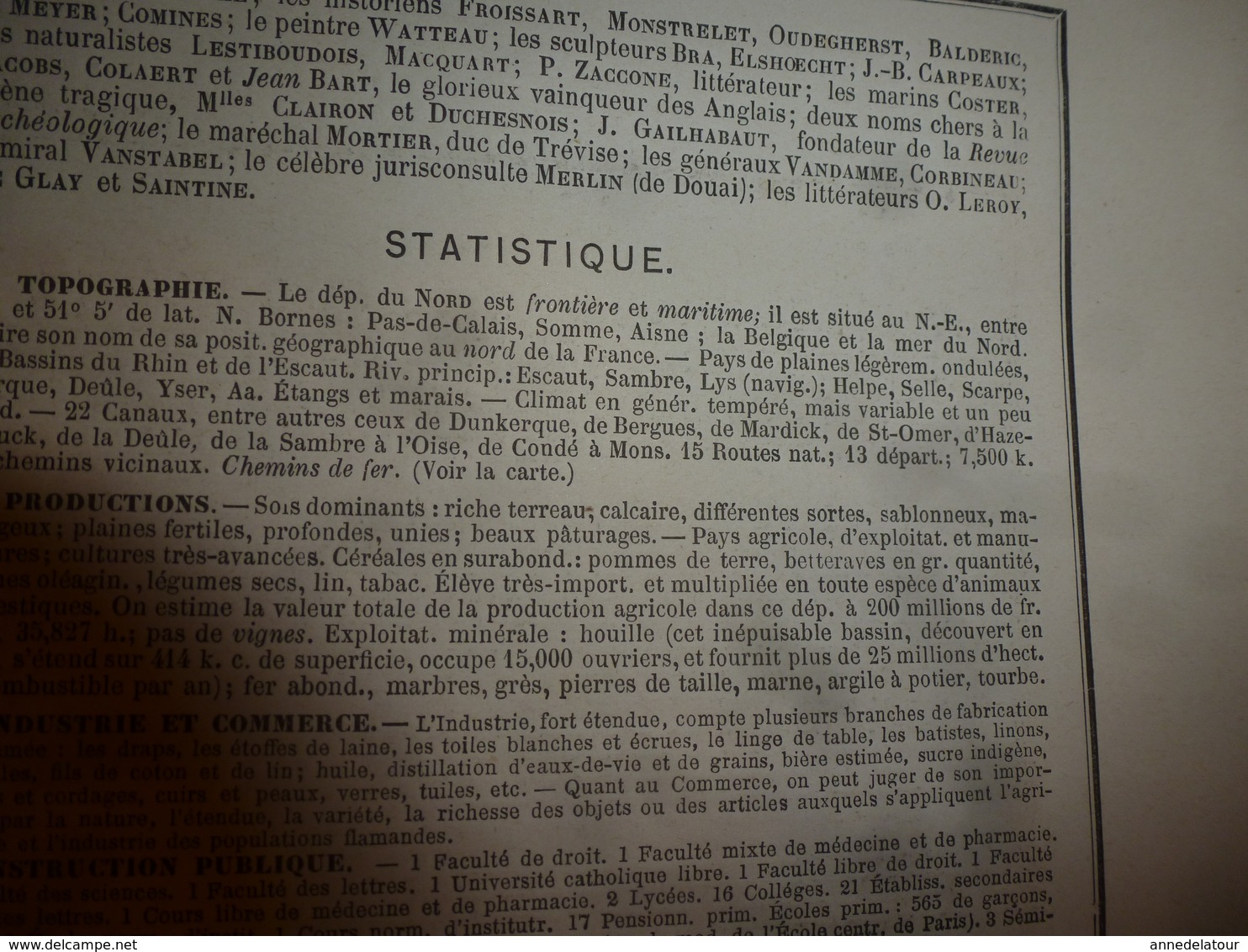 1880 NORD (Lille,Avesnes,Cambrai,Douai,Dunkerque,etc) Carte Géographique-Descriptive:grav.taille douce-Migeon,géographe
