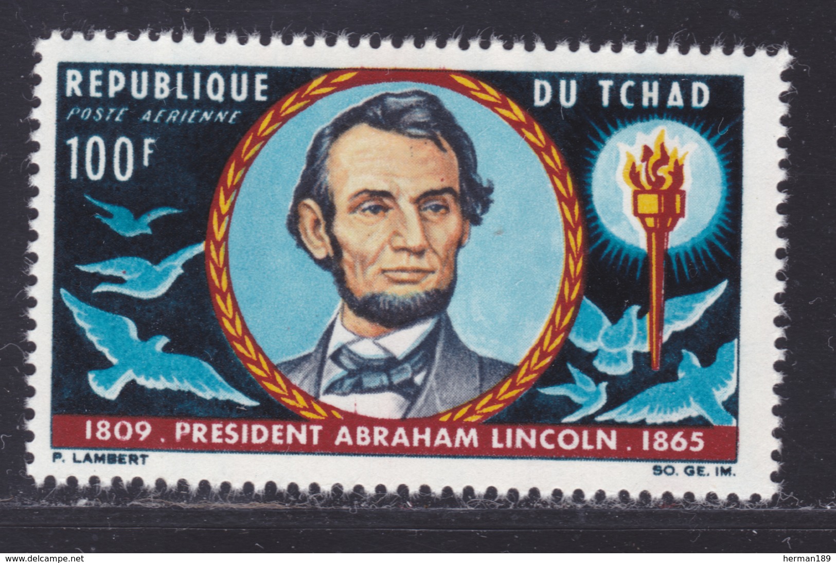 TCHAD AERIENS N°   25 ** MNH Neuf Sans Charnière, TB (D8379) Centenaire De La Mort D'Abraham Lincoln -1965 - Chad (1960-...)