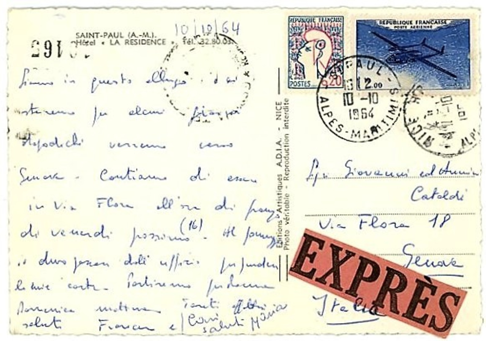 FRANCIA – CARTOLINA VIAGGIATA ESTERO ESPRESSO 1964 (11/17) - 1961-....