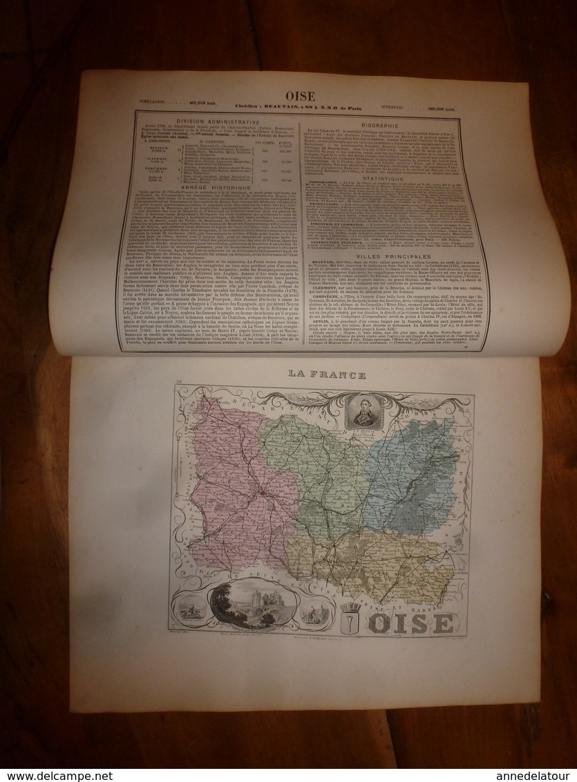 1880 OISE (Beauvais,Clermont,Compiègne,Senlis,etc) Carte Géographique-Descriptive:grav.taille Douce-Migeon,géographe - Carte Geographique