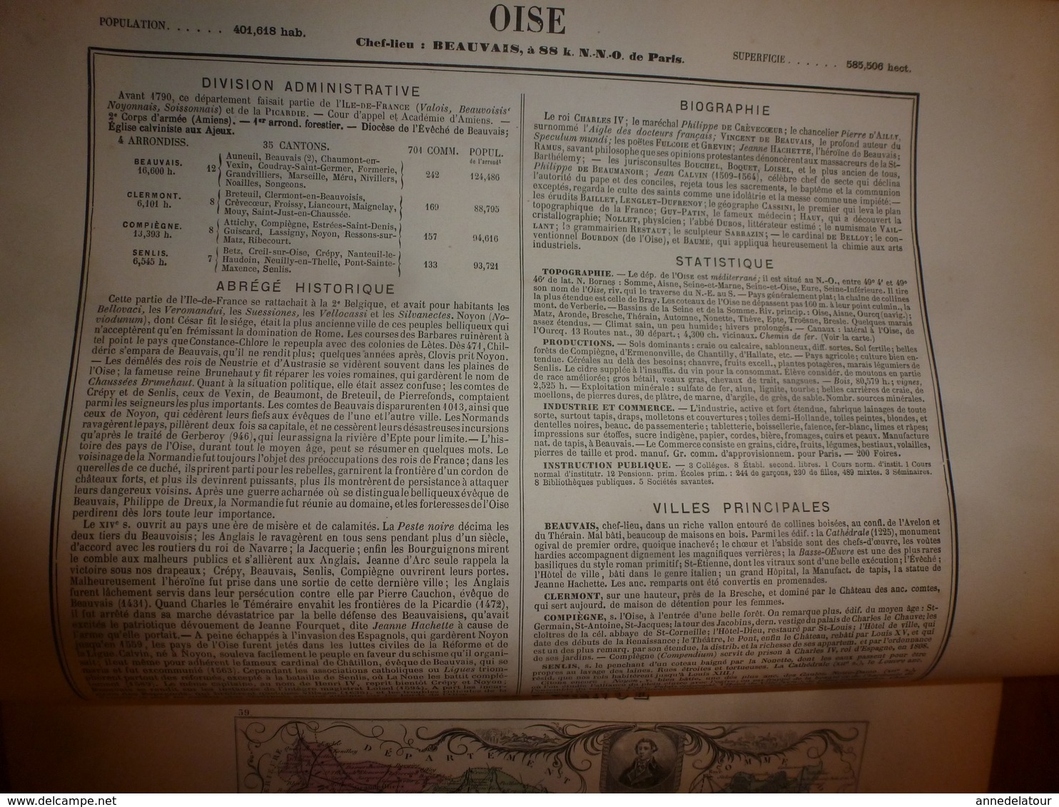 1880 OISE (Beauvais,Clermont,Compiègne,Senlis,etc) Carte Géographique-Descriptive:grav.taille Douce-Migeon,géographe - Cartes Géographiques