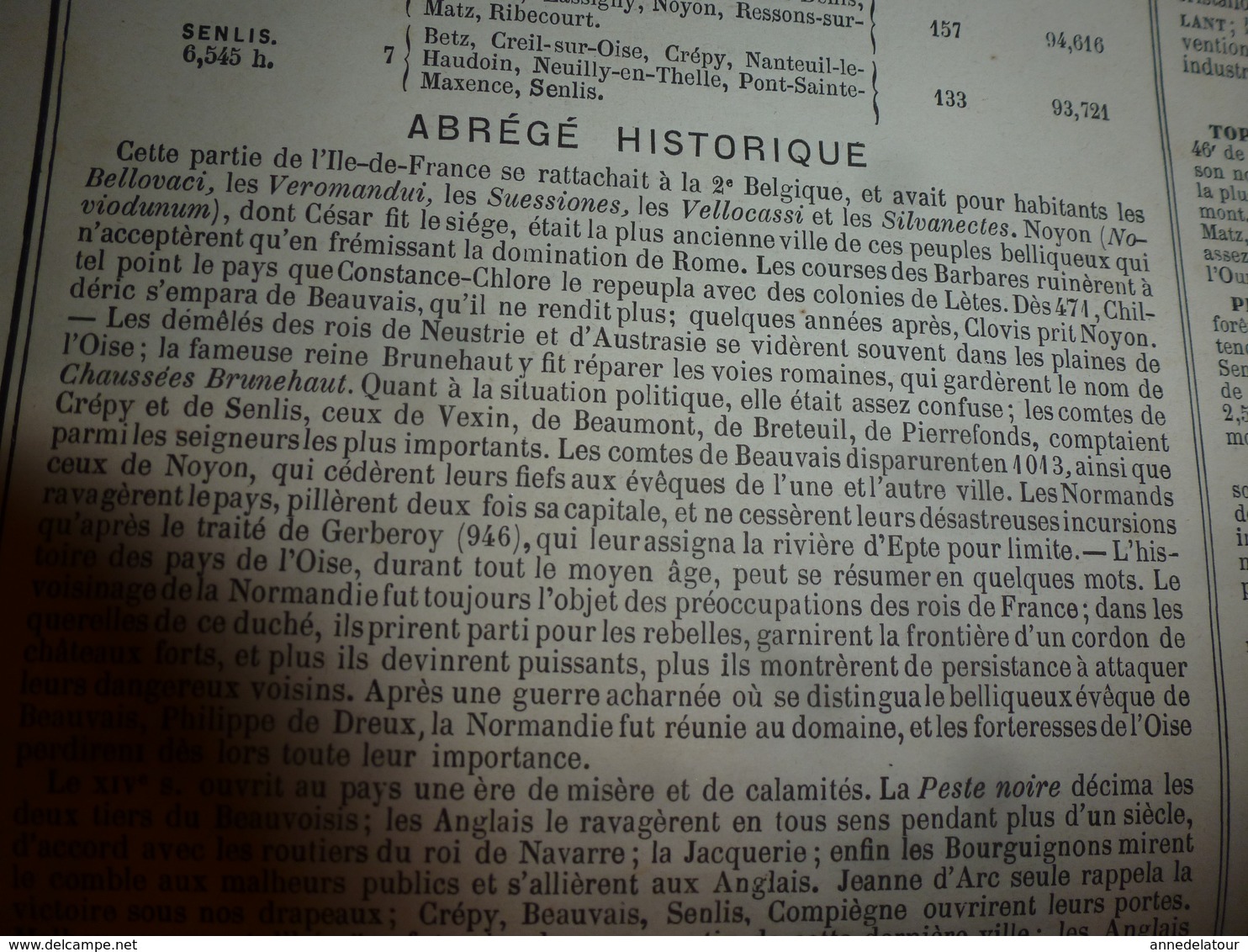 1880 OISE (Beauvais,Clermont,Compiègne,Senlis,etc) Carte Géographique-Descriptive:grav.taille douce-Migeon,géographe