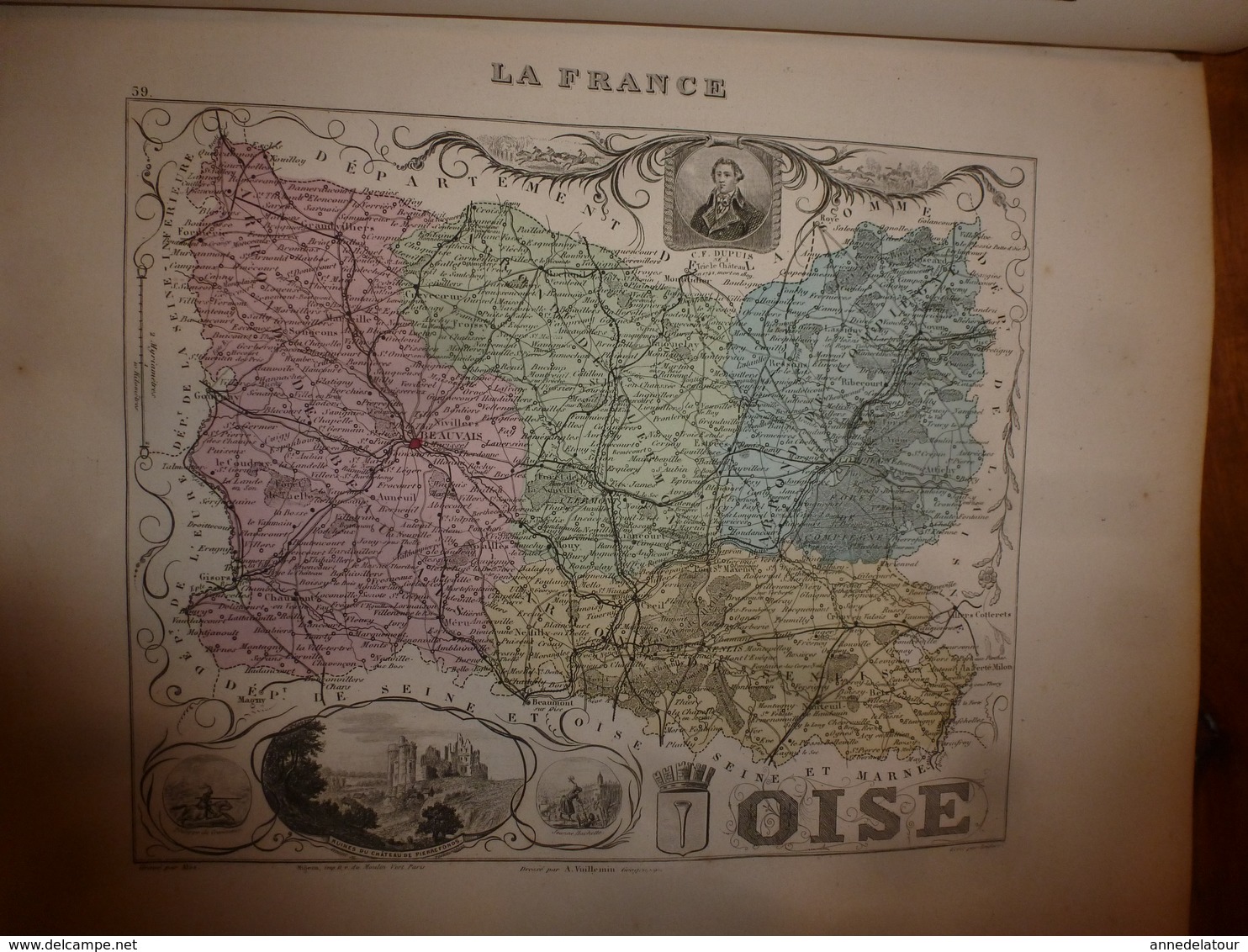 1880 OISE (Beauvais,Clermont,Compiègne,Senlis,etc) Carte Géographique-Descriptive:grav.taille douce-Migeon,géographe