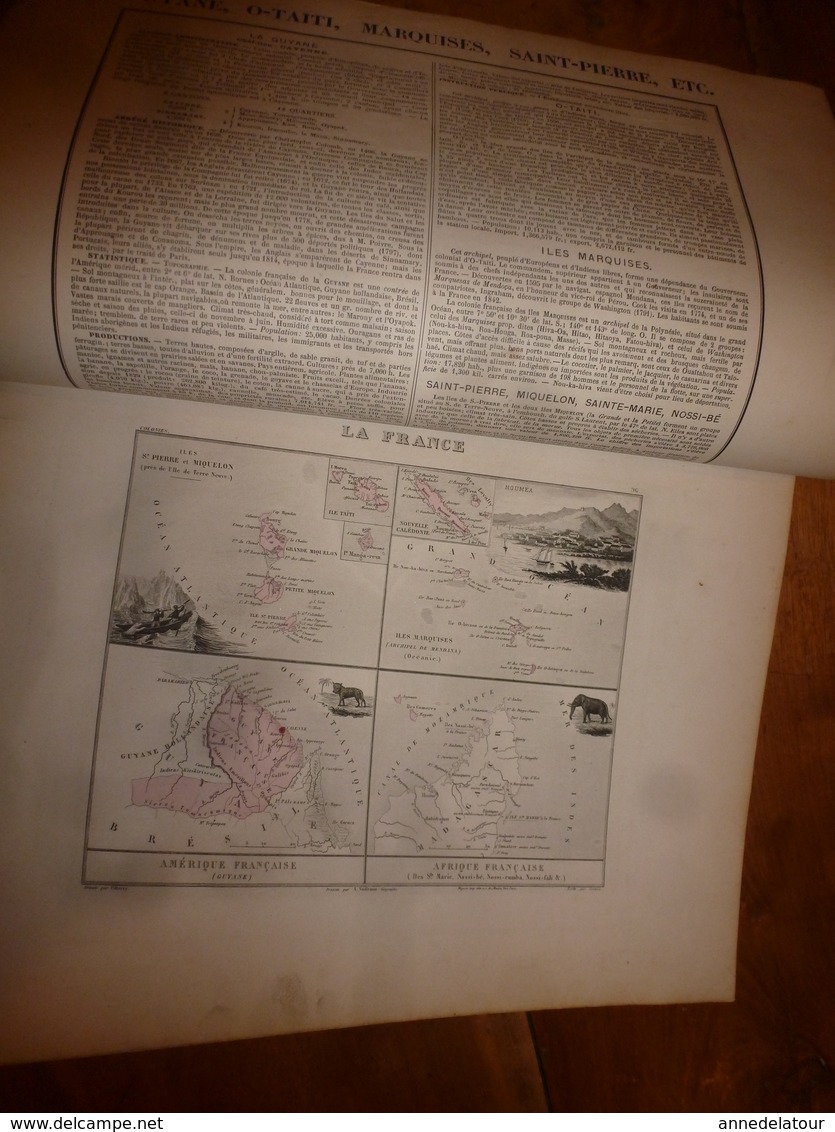 1880 GUYANE-TAÏTI-MARQUISES-St-PIERRE-MIQUELON-Ste-MARIE,NOSSI-BE,etc  Carte Géo-Descriptive:Migeon,géographe - Mapas Geográficas