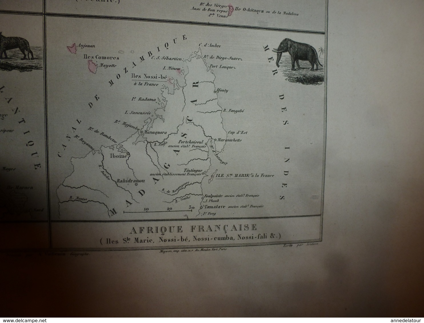 1880 GUYANE-TAÏTI-MARQUISES-St-PIERRE-MIQUELON-Ste-MARIE,NOSSI-BE,etc  Carte Géo-Descriptive:Migeon,géographe