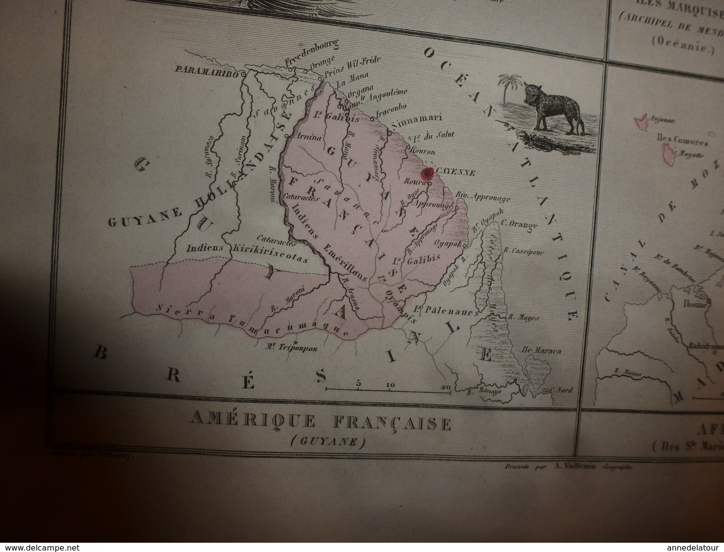 1880 GUYANE-TAÏTI-MARQUISES-St-PIERRE-MIQUELON-Ste-MARIE,NOSSI-BE,etc  Carte Géo-Descriptive:Migeon,géographe