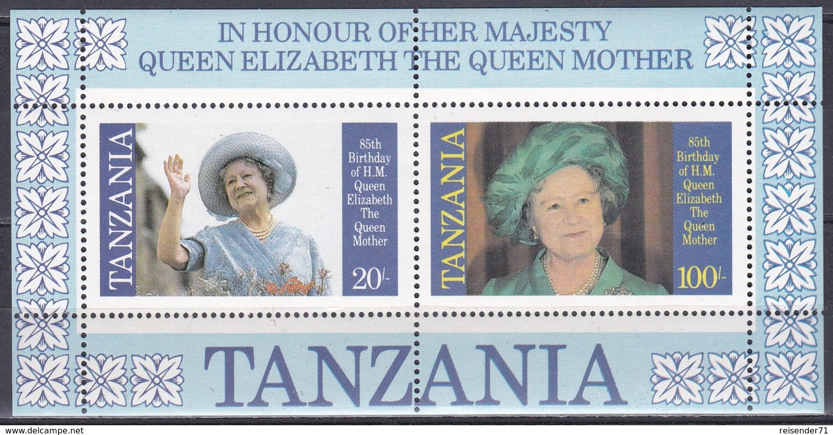 Tansania Tanzania 1985 Geschichte Persönlichkeiten Königshäuser Royals Königinmutter Elisabeth Queen Mom, Bl. 43 ** - Tanzania (1964-...)